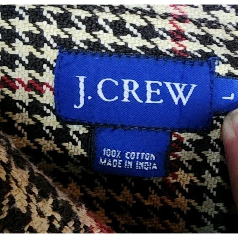 Vintage J Crew Shirt Men Large Oarsman Glen Check 100% Cotton Houndstooth Cotton
